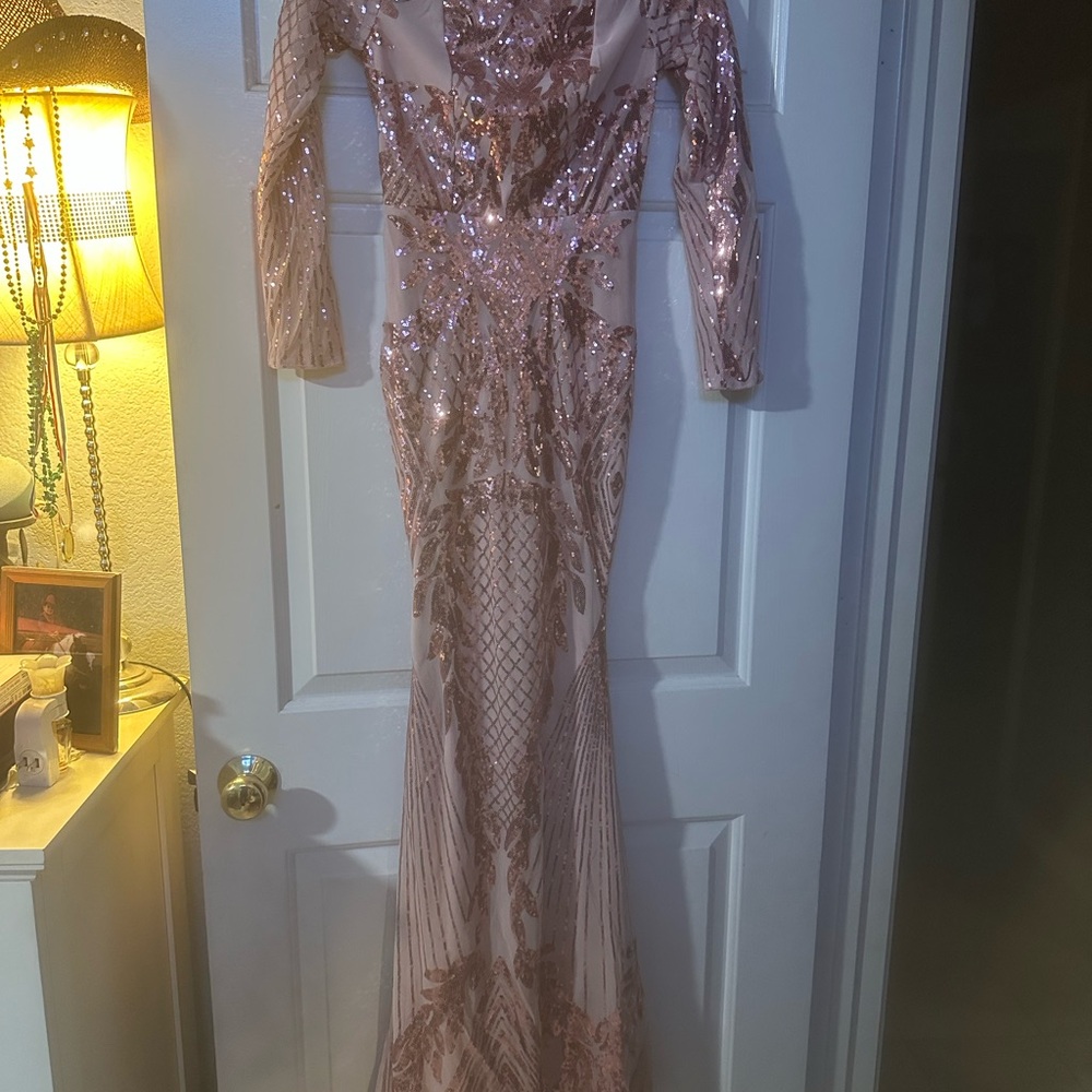 Blush Sequin Long Sleeve Dress